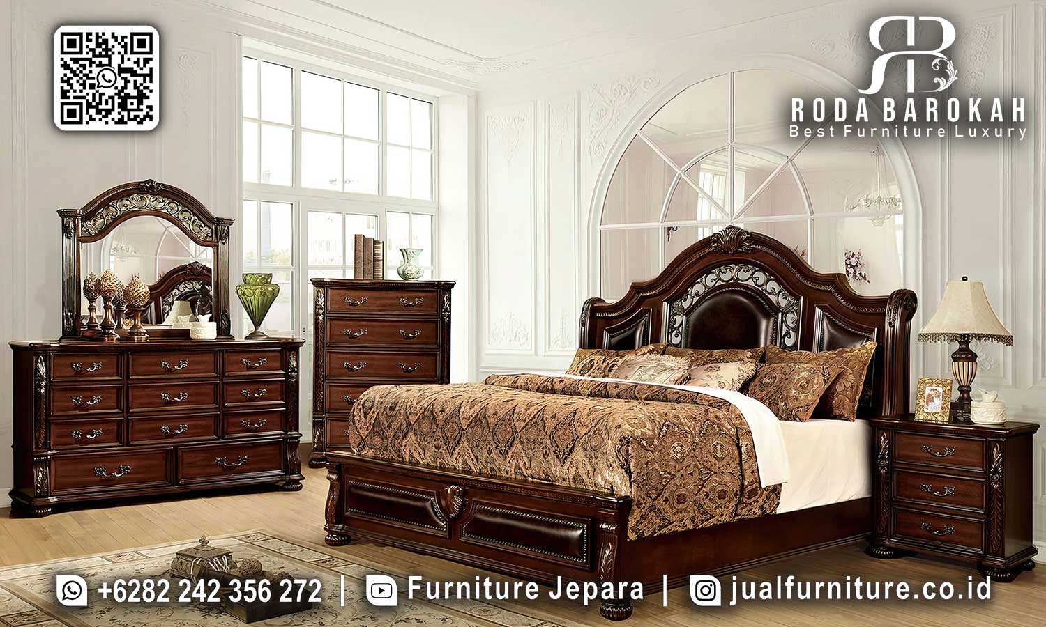 Tempat Tidur Mewah Jati Natural Verona Ukiran Ornamental STT-528