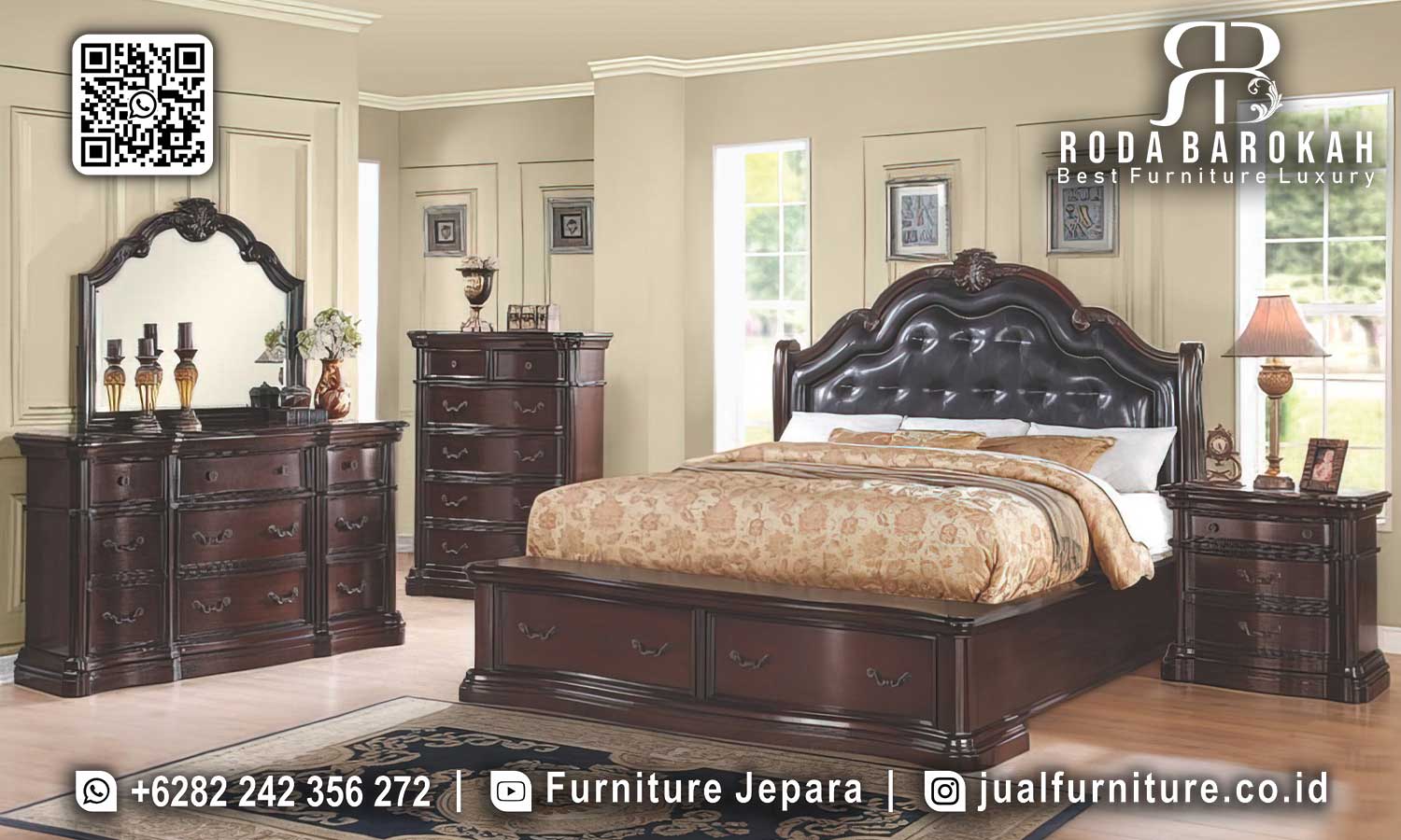Tempat Tidur Mewah Jepara Sovrano Detail Ornamen STT-544
