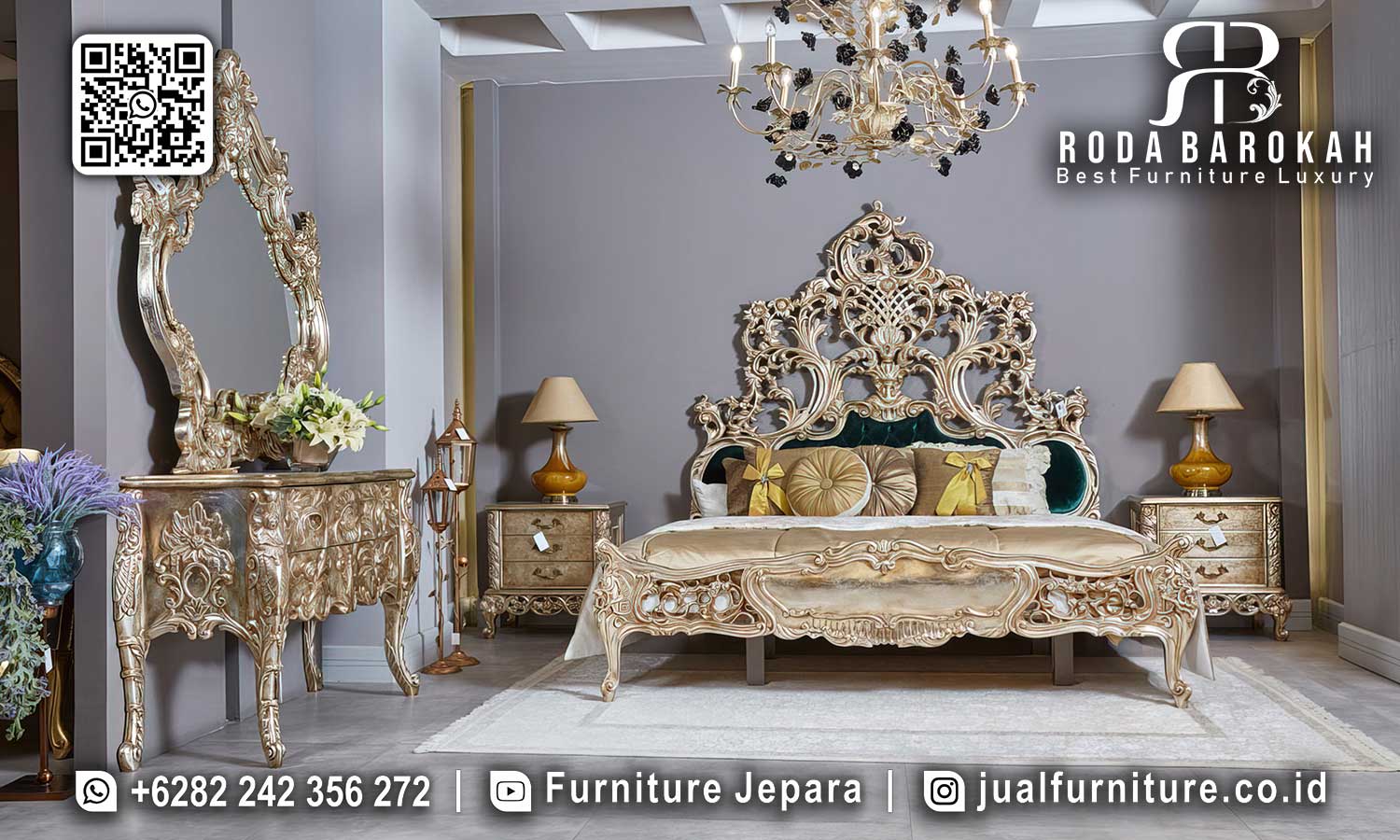 Tempat Tidur Mewah Klasik Gold Positano Bernuansa Elegan STT-565