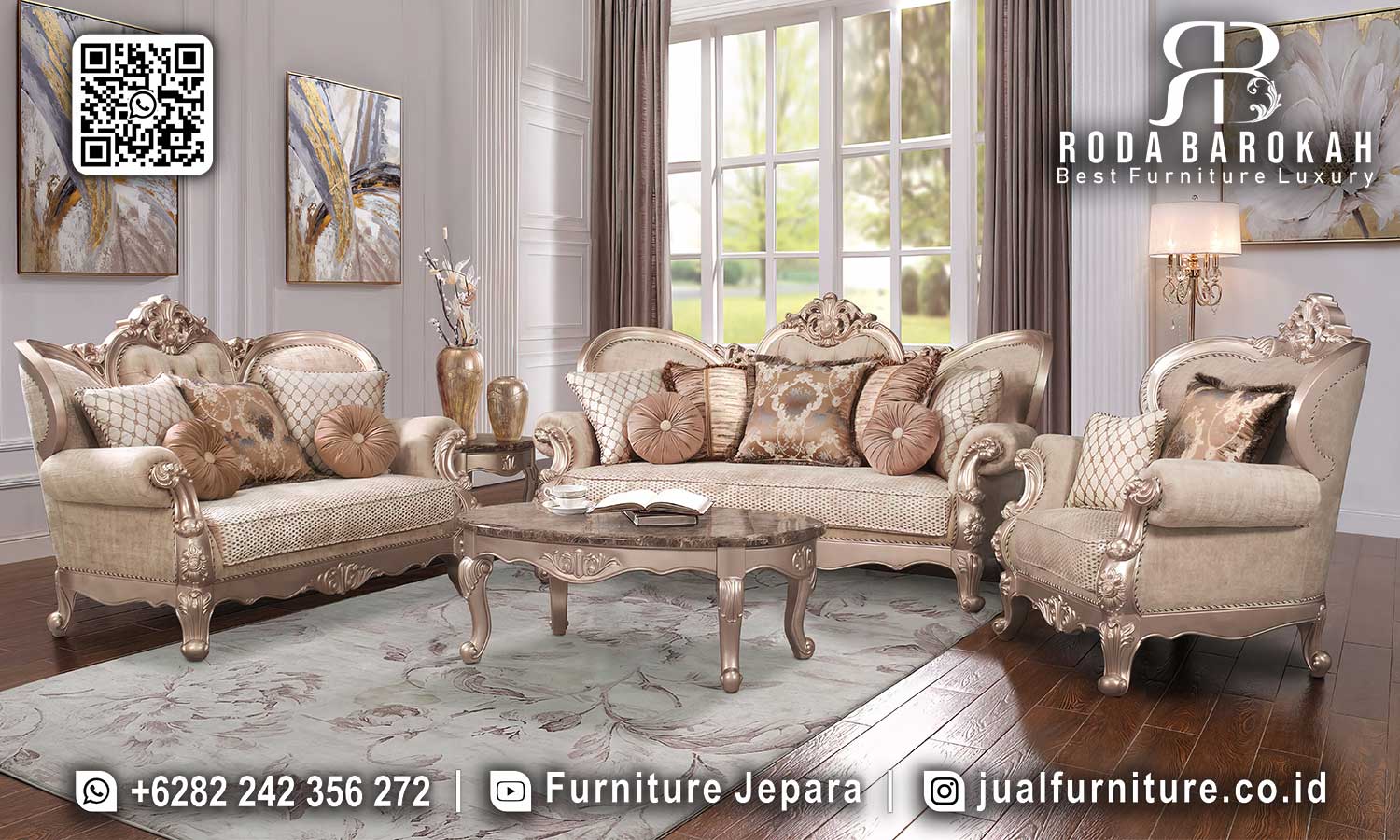 Desain Sofa Mewah Ukir Jepara Eleganza Ukiran Presisi STM-950