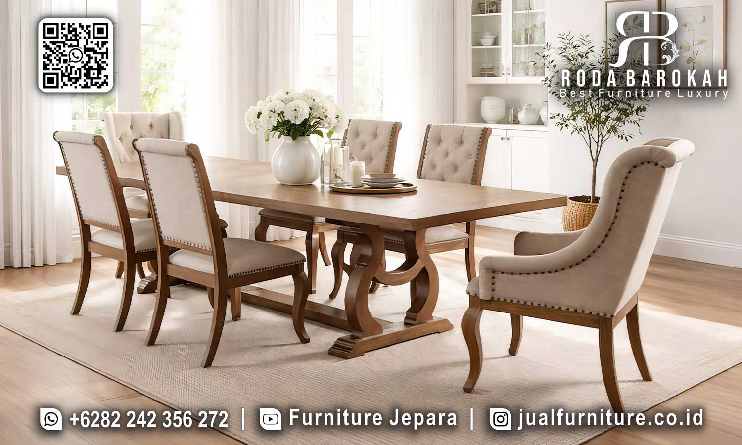Jual Meja Makan Jati Mewah Tudor Relief Halus SMM-672