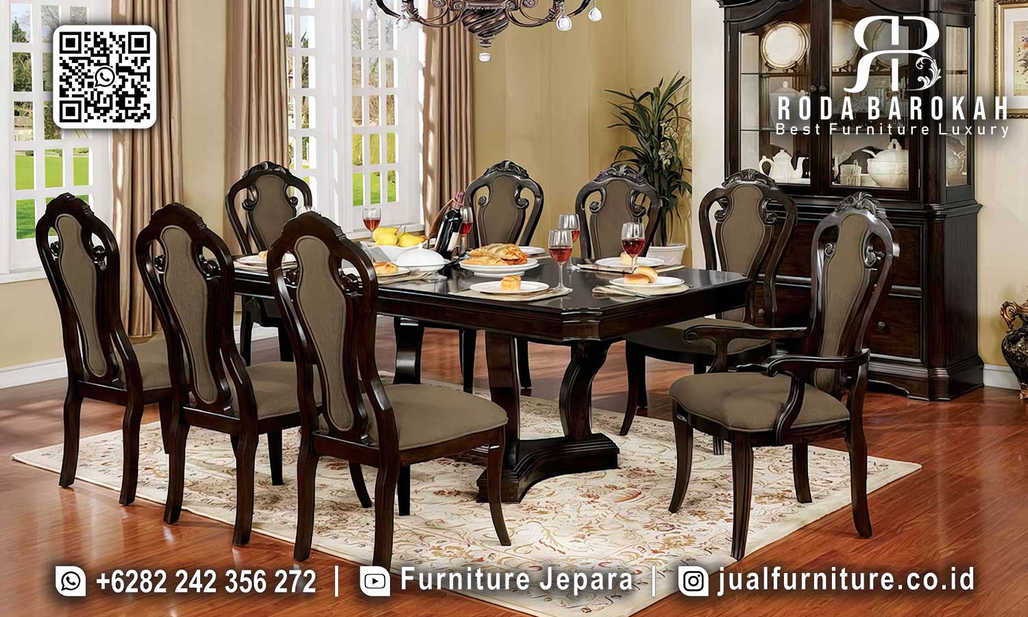 Jual Meja Makan Jati Natural Portofino Bernuansa Klasik SMM-705