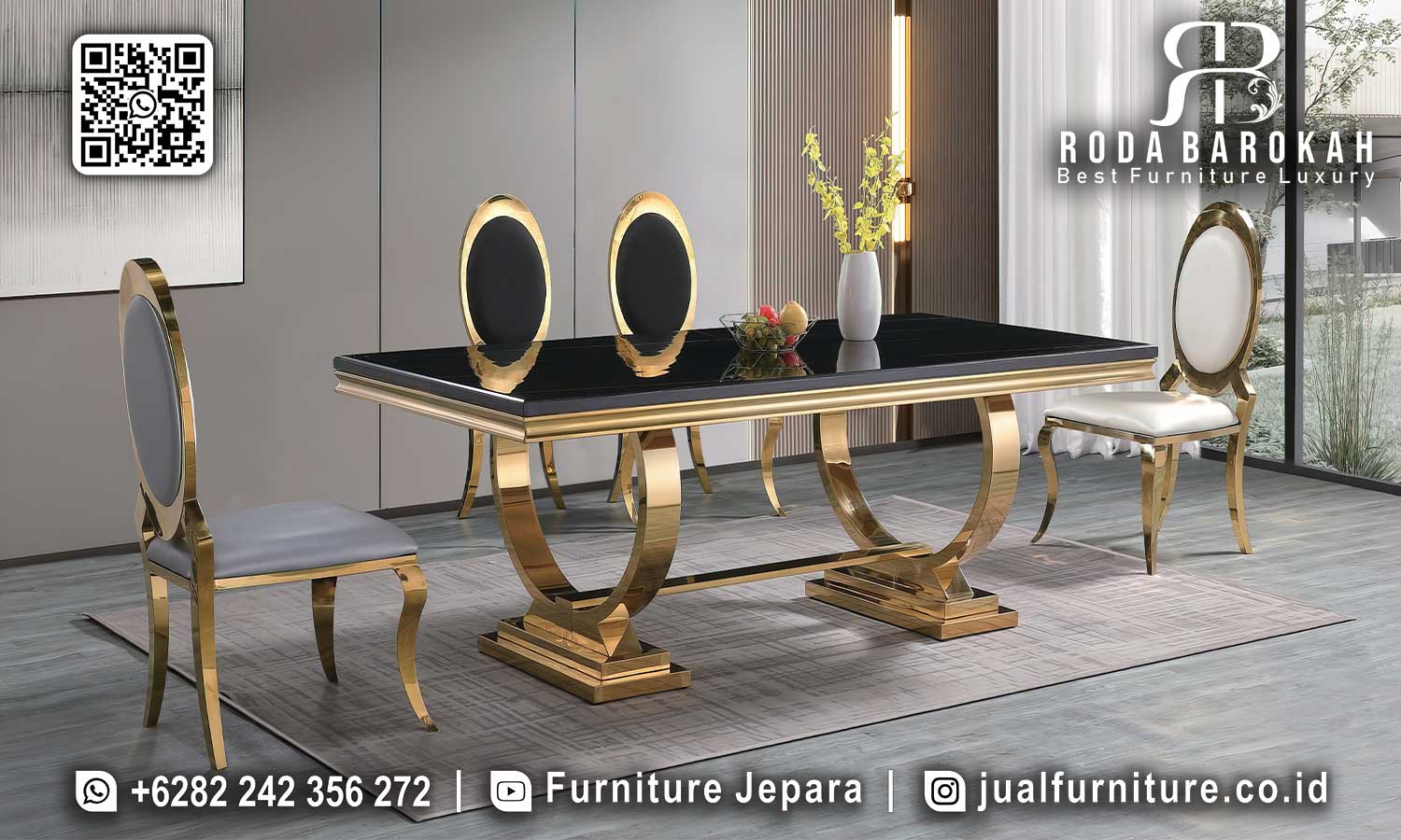 Raih kenyamanan dan gaya dengan Meja Makan Stainless Mewah Bourbon. Pesan sekarang untuk suasana makan yang elegan!