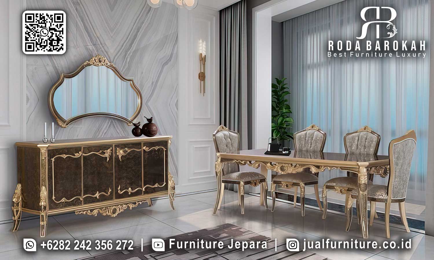 Meja Makan Gold Terbaru Villa Pengerjaan Presisi SMM-721