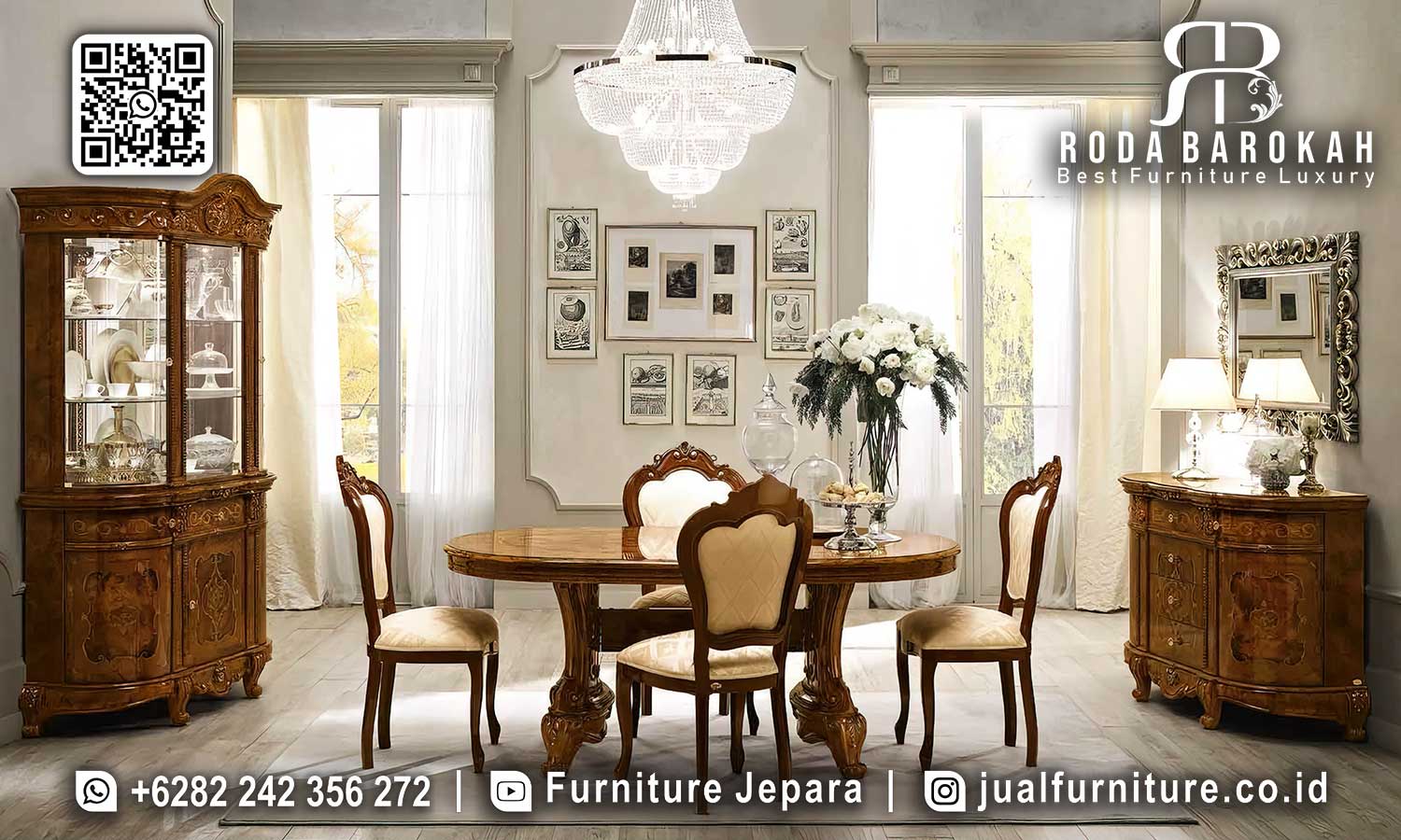 Meja Makan Jati Bundar Maestro Motif Antik SMM-708
