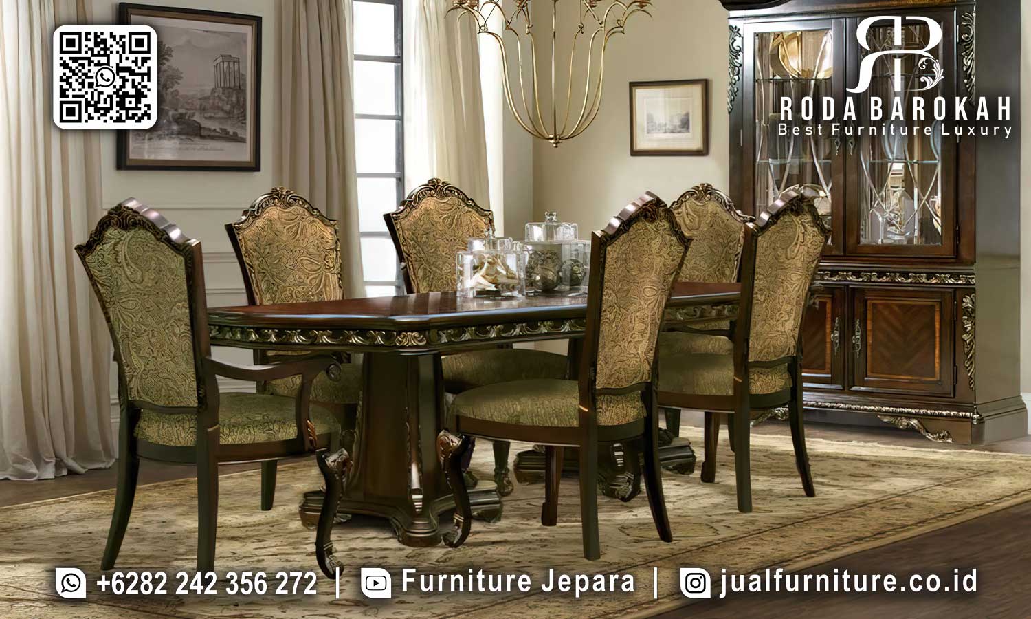 Meja Makan Jati Mewah Andalusia Desain Refined SMM-678