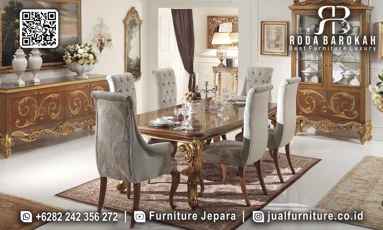 Meja Makan Jati Mewah Classico Pengerjaan Detail SMM-681