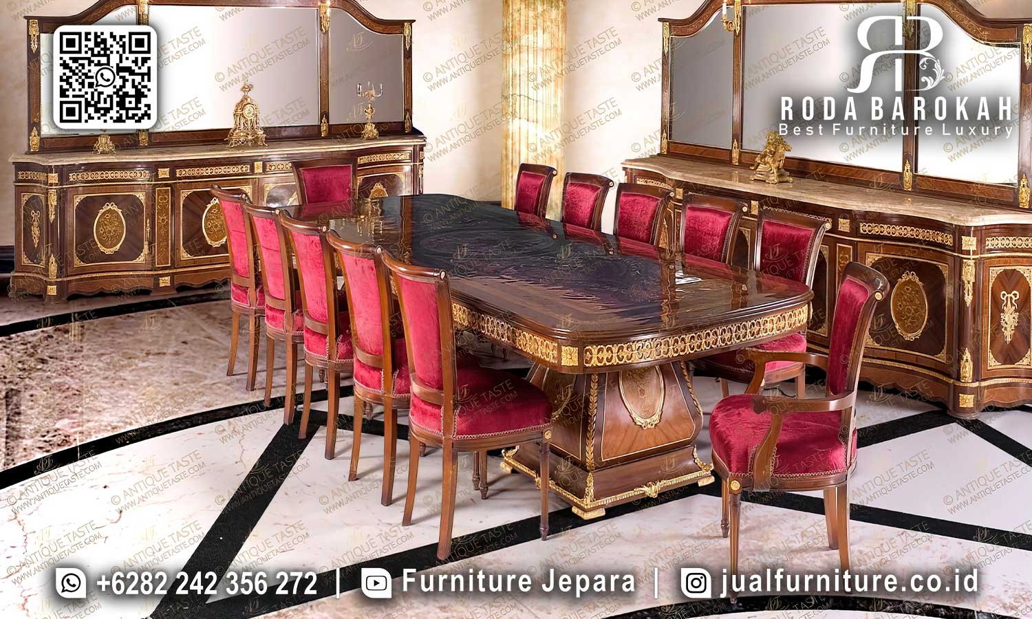 Meja Makan Jati Mewah Cortile Ukiran Tangan SMM-687