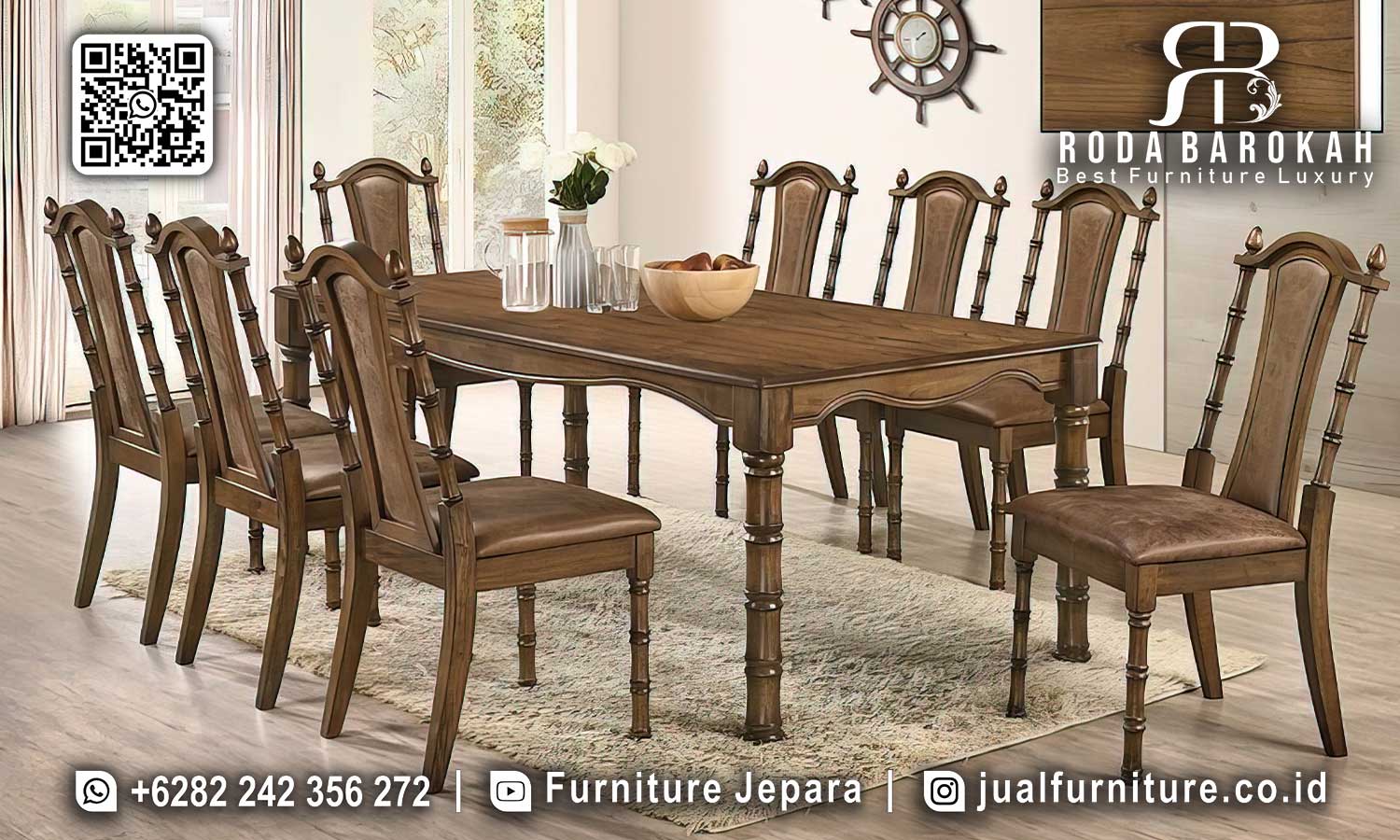 Meja Makan Jati Natural Lucca Motif Antik SMM-715