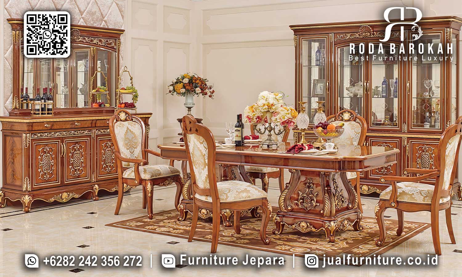 Meja Makan Jati Natural Mewah Cortile Kesan Eksklusif SMM-699