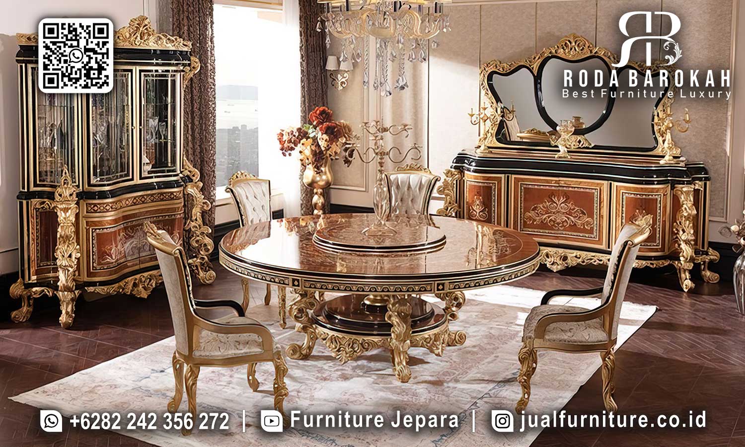 Meja Makan Mewah Bundar Tuscany Kesan Klasik SMM-717