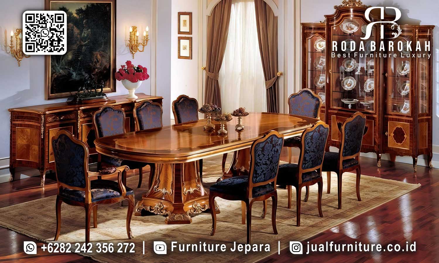 Meja Makan Mewah Jati Eleganza Motif Elegan SMM-667