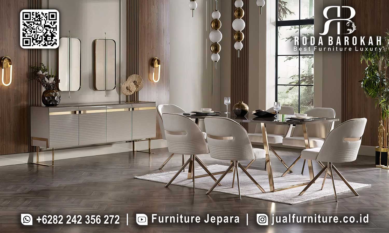 Meja Makan Mewah Model Jepara Cremona Desain Prestisius SMM-691