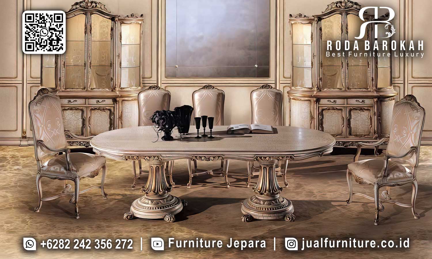 Meja Makan Oval Klasik Mewah Prestige Kerajinan Jepara SMM-673