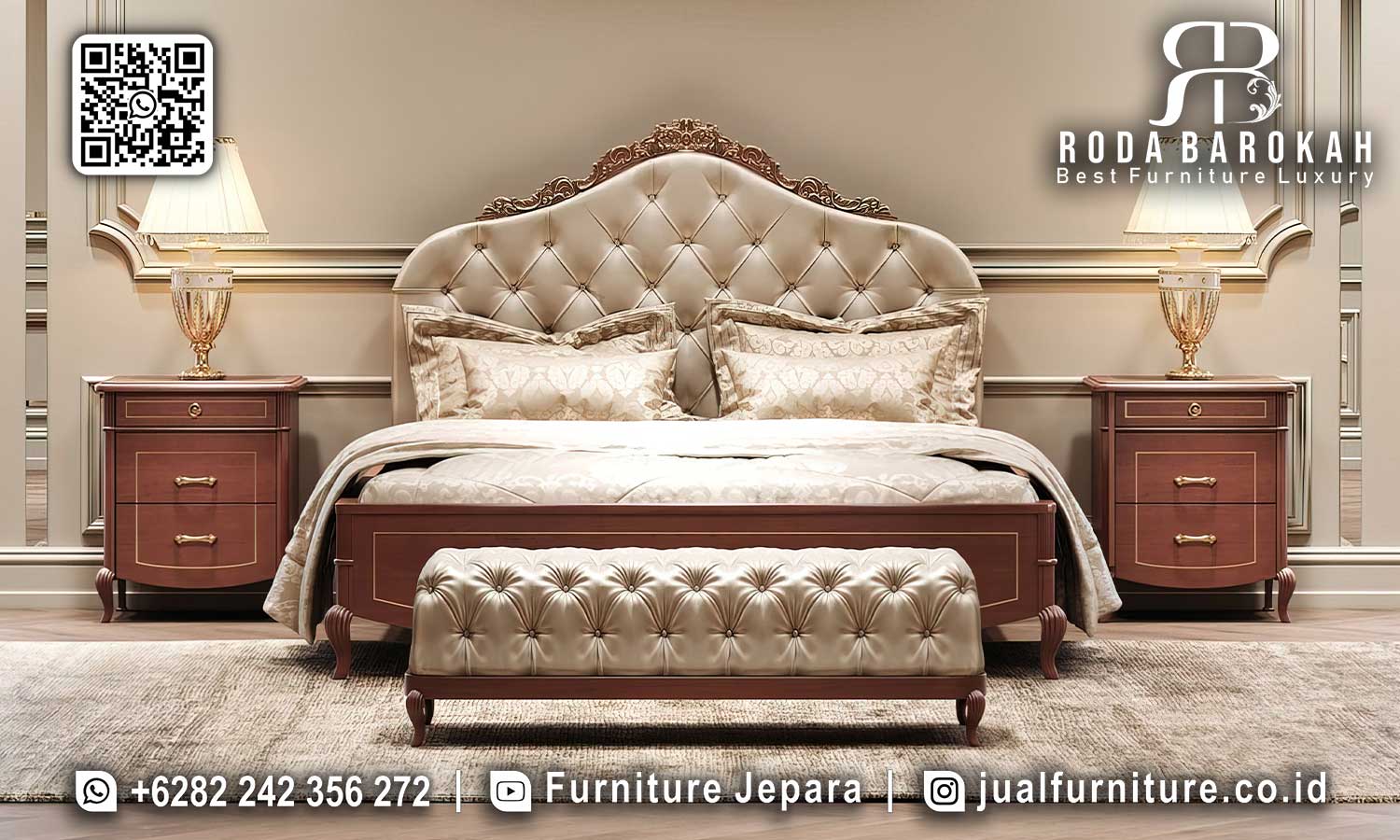Model Tempat Tidur Jati Mewah Romanov Desain Berdetail STT-537