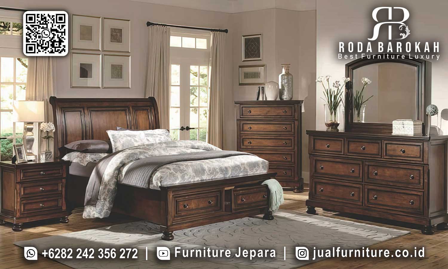 Set Kamar Jati Mewah Jepara Cordoba Kesan Klasik STT-543