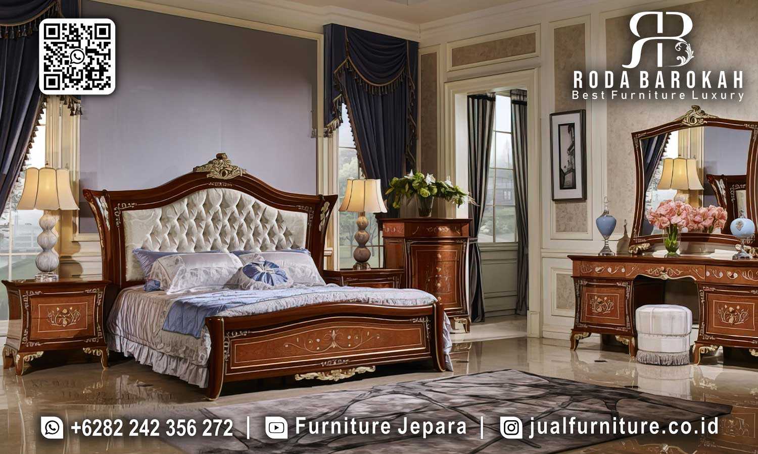 Set Kamar Tidur Jati Natural Bruges Pengerjaan Detail STT-559