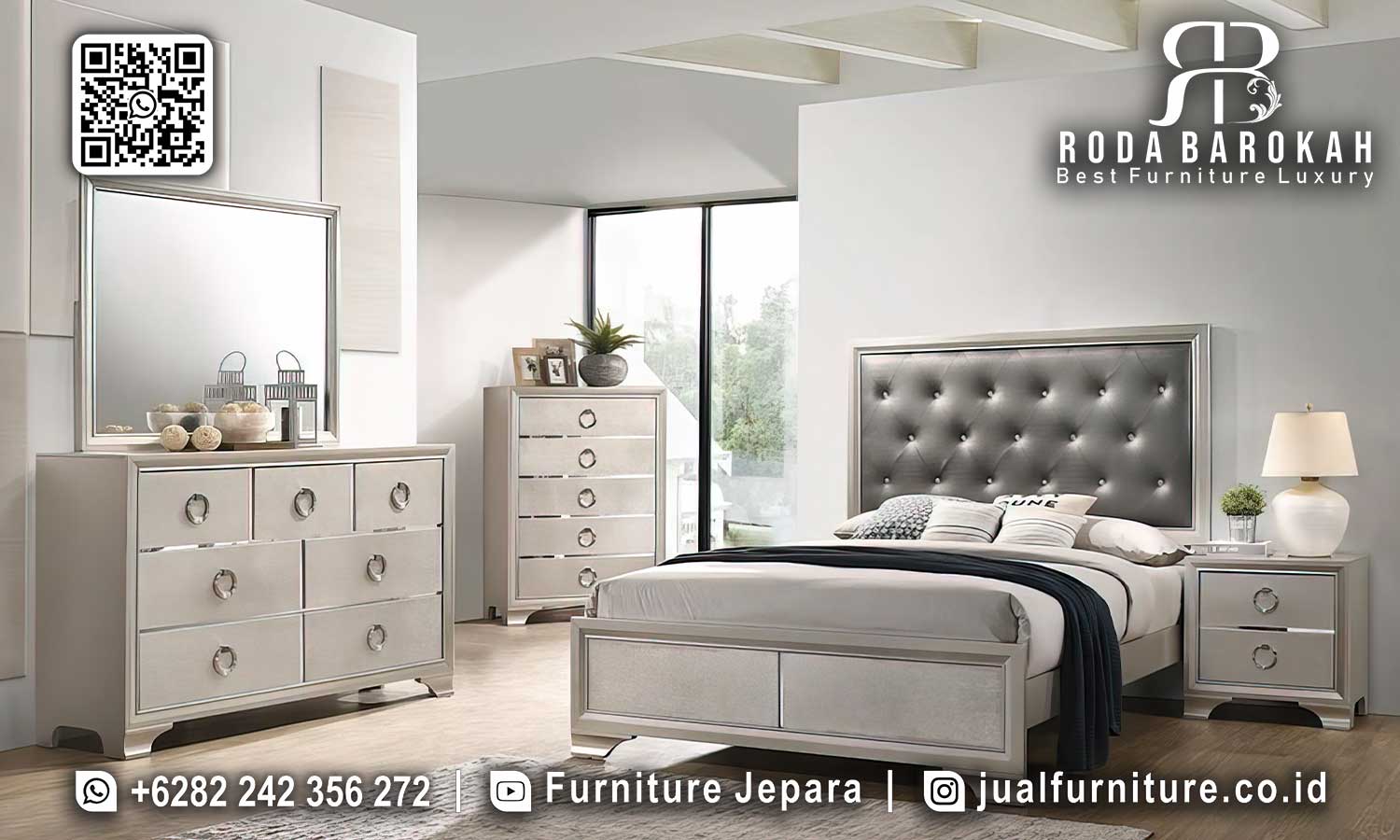 Set Kamar Tidur Jepara Mewah Modern Bruges Ukiran Presisi STT-563