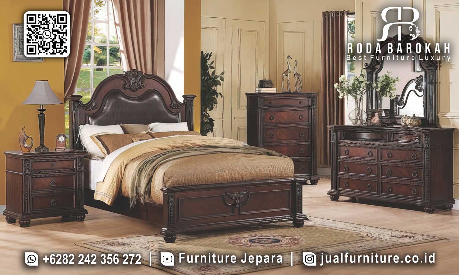 Set Kamar Tidur Mewah Jati Bourbon Kesan Prestisius STT-541