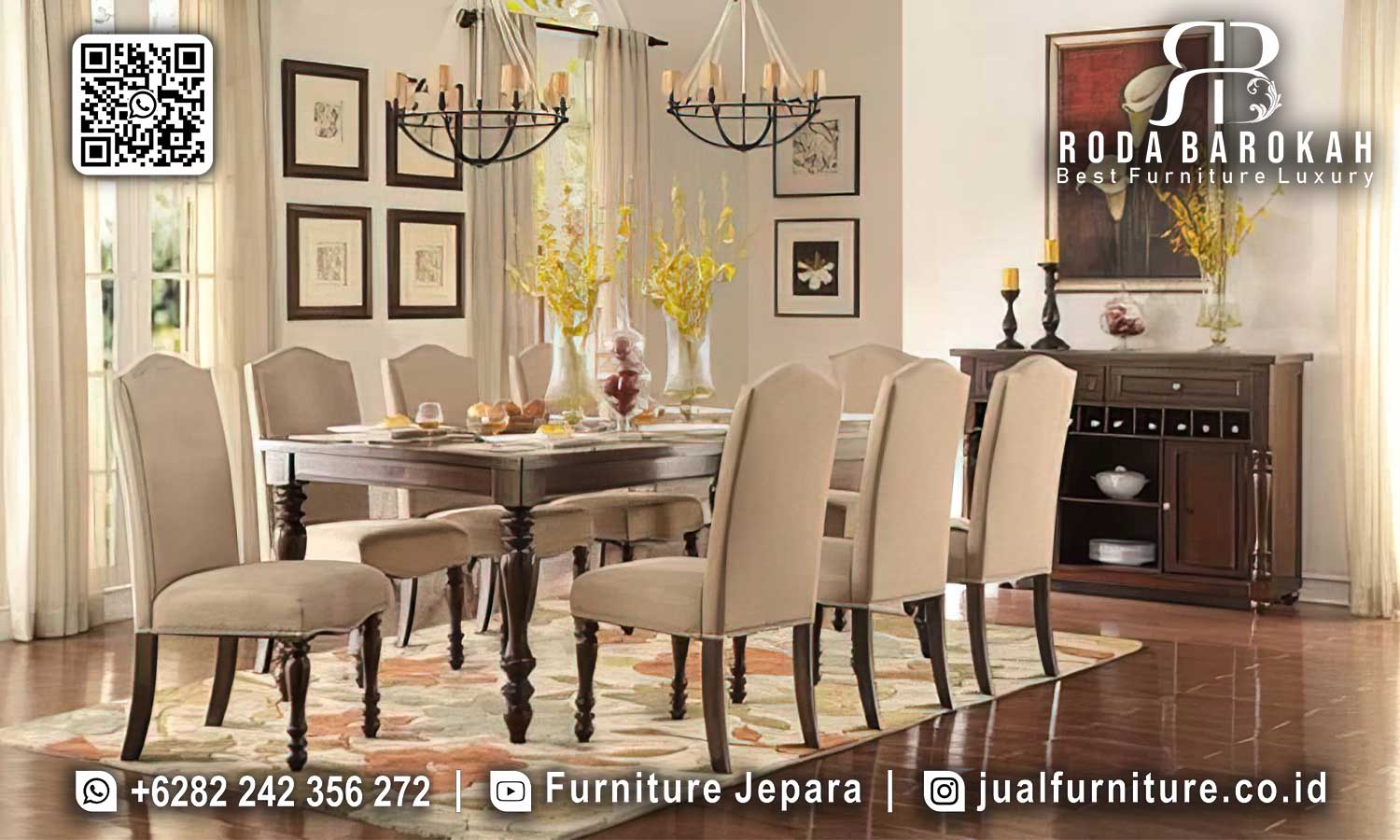 Tingkatkan suasana makan Anda dengan Set Meja Makan Modern Minimalis Monaco dari kayu jati. Pesan sekarang untuk nuansa hangat dan elegan!