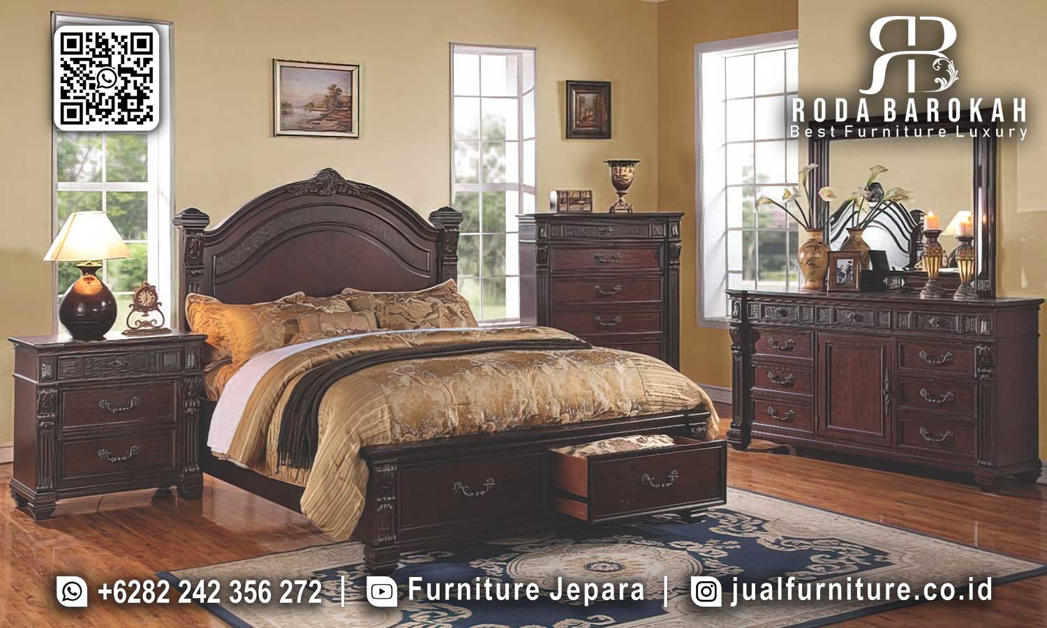 Set Tempat Tidur Lengkap Jati Splendore Craftsmanship Jepara STT-548