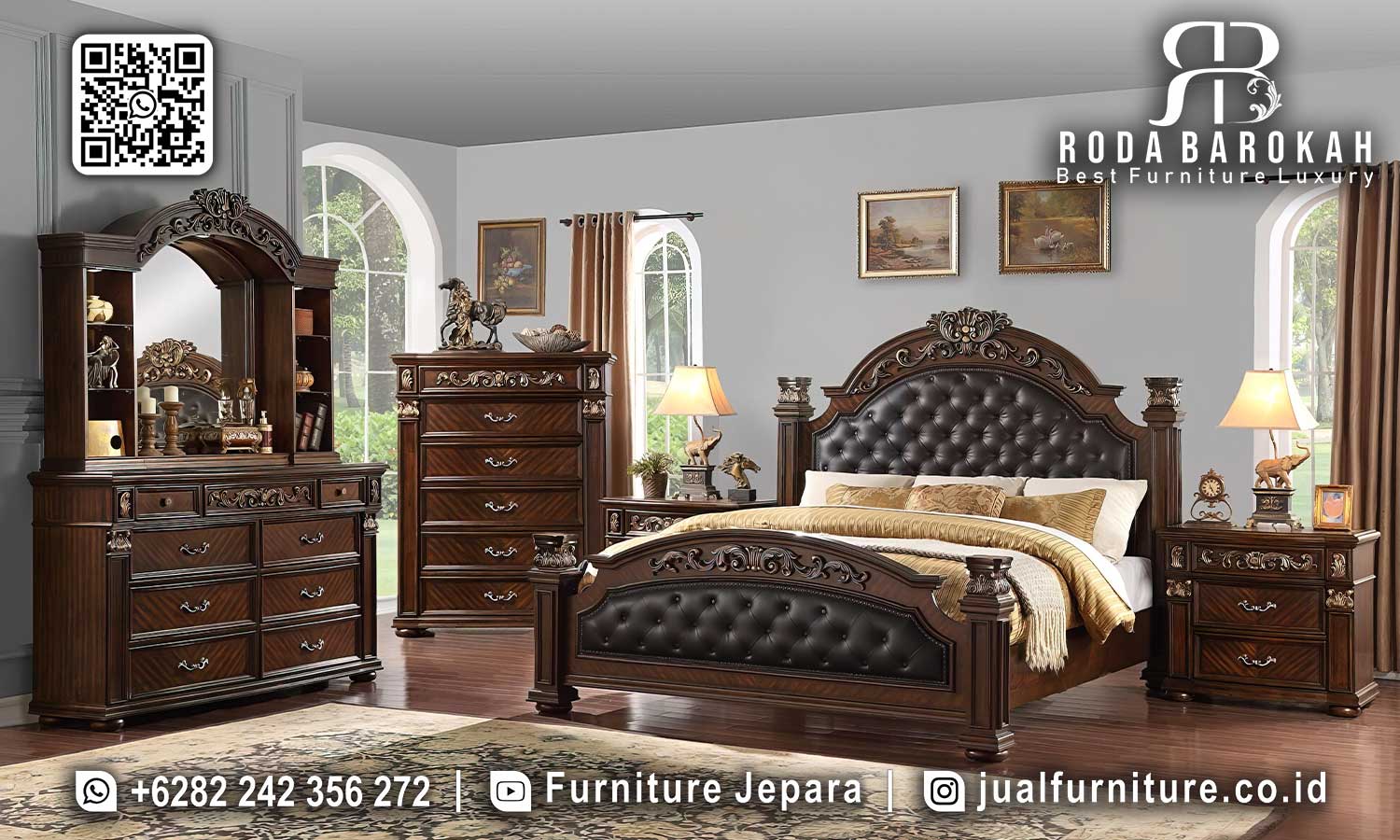 Set Tempat Tidur Mewah Jati Medici Tampilan Elegan STT-564