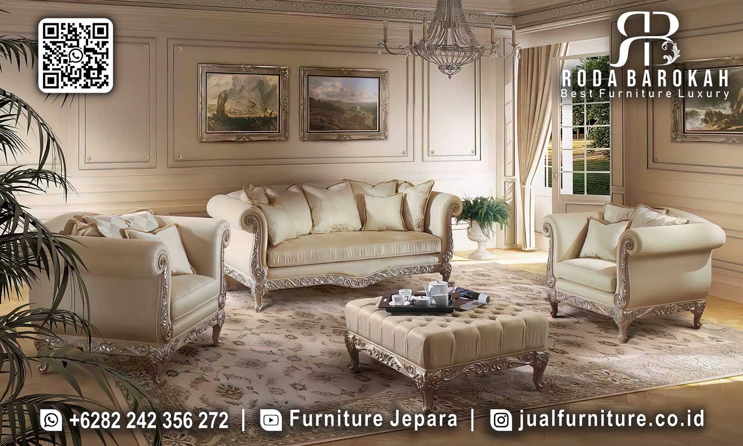 Ciptakan ruang tamu elegan dengan Sofa Tamu Chester Mewah dari kayu jati dan ornamen ukiran. Pesan sekarang untuk kenyamanan tak tertandingi!