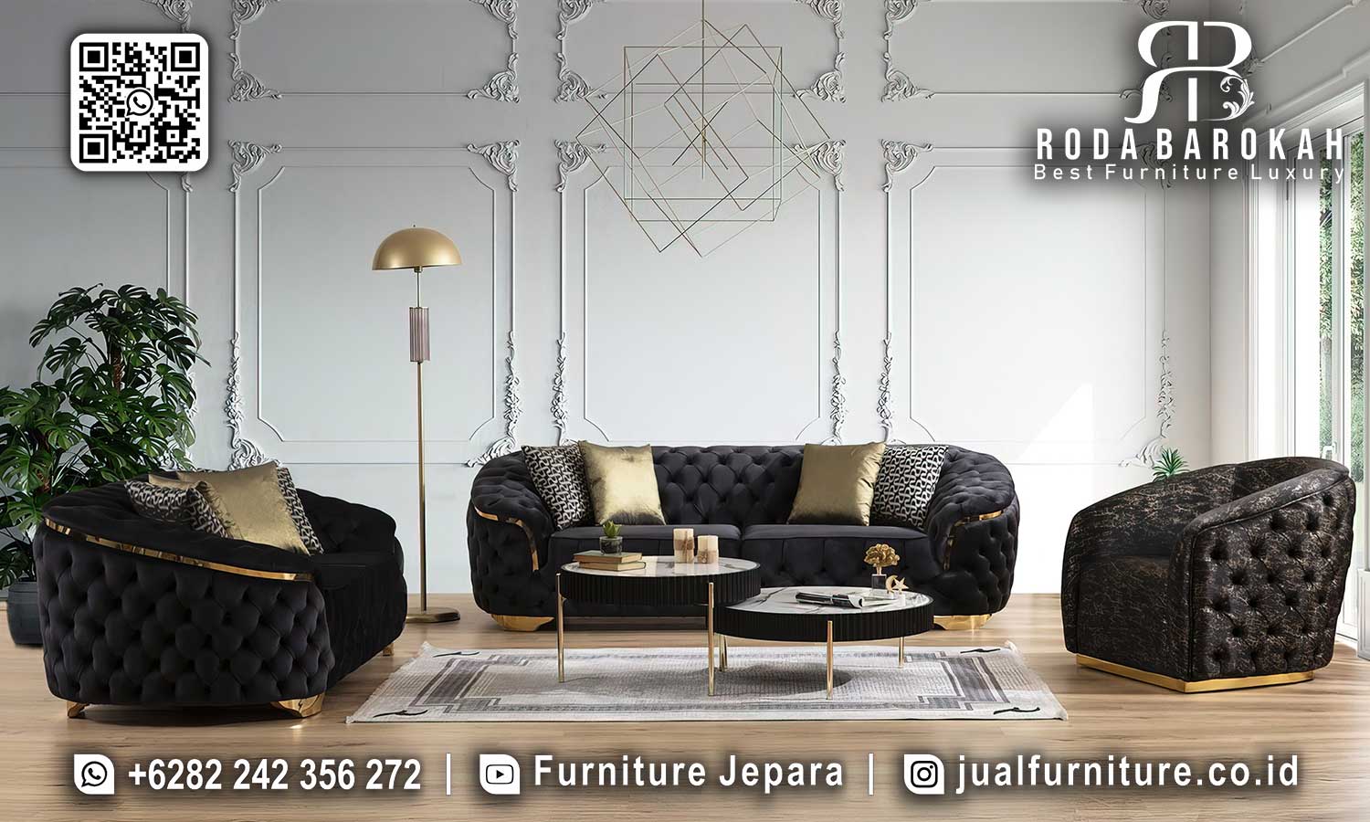 Sofa Tamu Mewah Button Tufting Cortile Mudah Dirawat STM-940