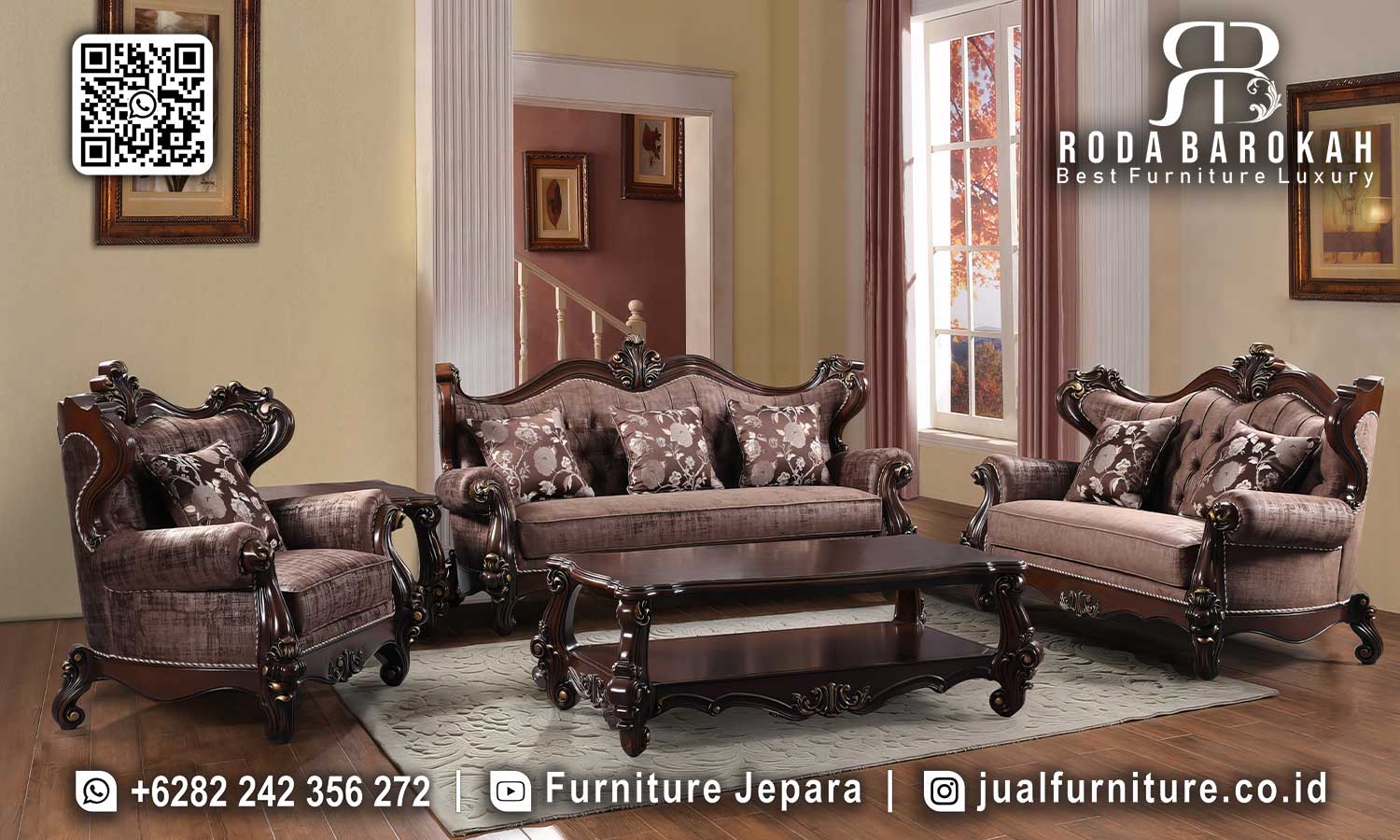 Sofa Tamu Mewah Jati Klasik Casablanca Nuansa Timeless STM-953