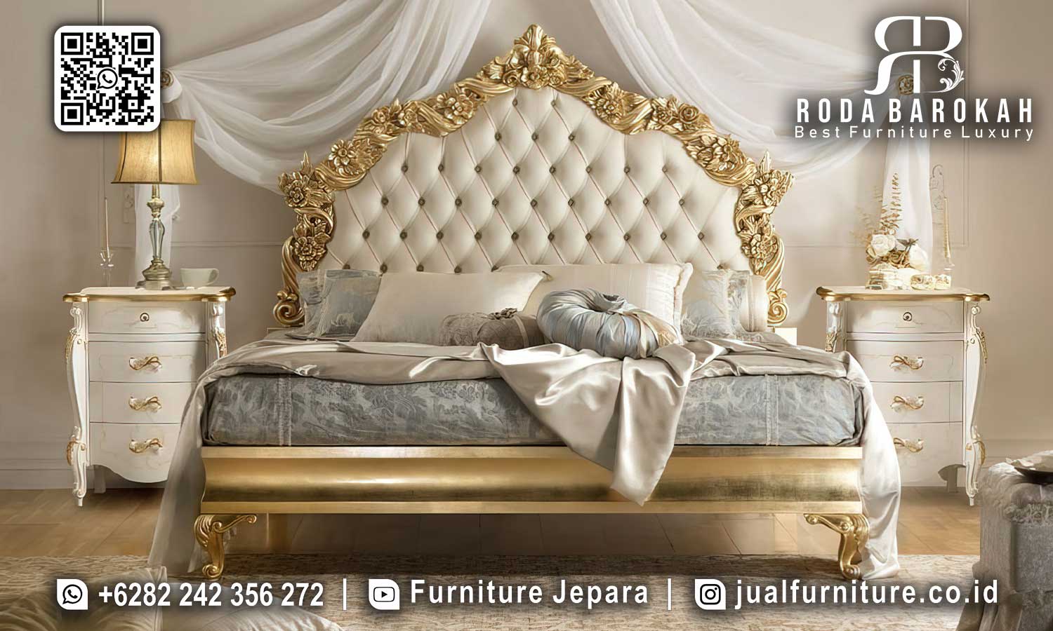 Tempat Tidur Mewah Gold Klasik Cortile Ukiran Presisi STT-532