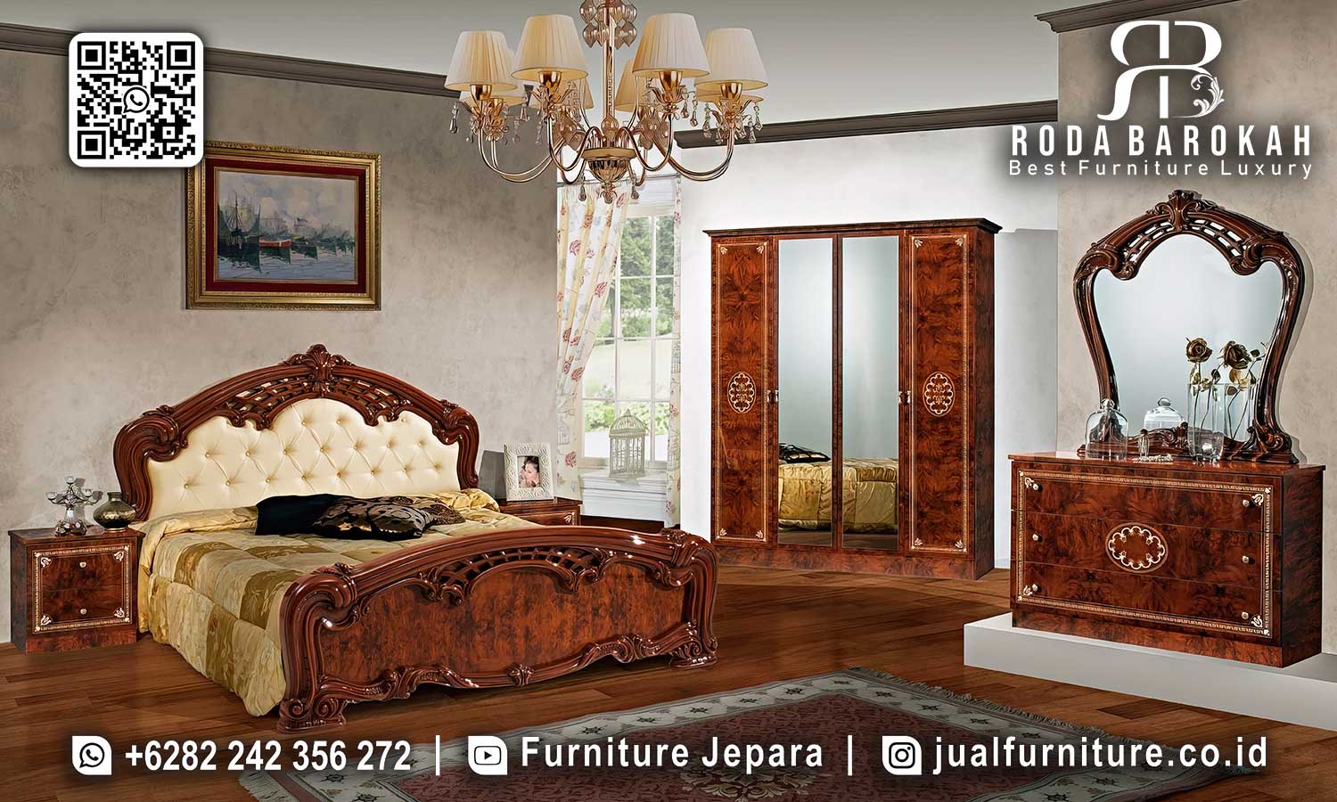 Tempat Tidur Mewah Jati Natural Romanov Pengerjaan Detail STT-575