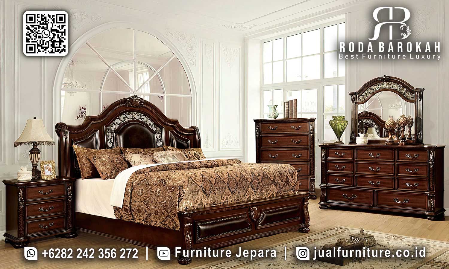 Tempat Tidur Mewah Jati Natural Verona Ukiran Ornamental STT-528