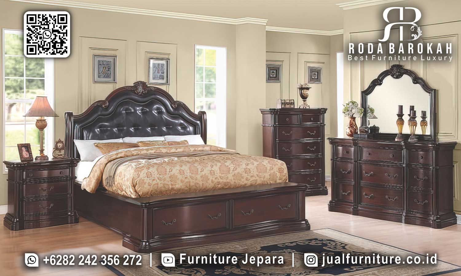 Tempat Tidur Mewah Jepara Sovrano Detail Ornamen STT-544