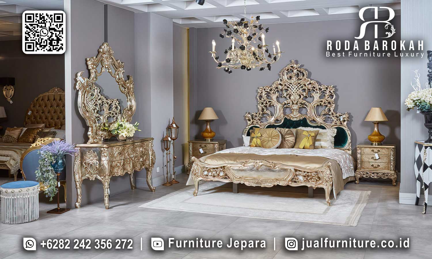 Tempat Tidur Mewah Klasik Gold Positano Bernuansa Elegan STT-565