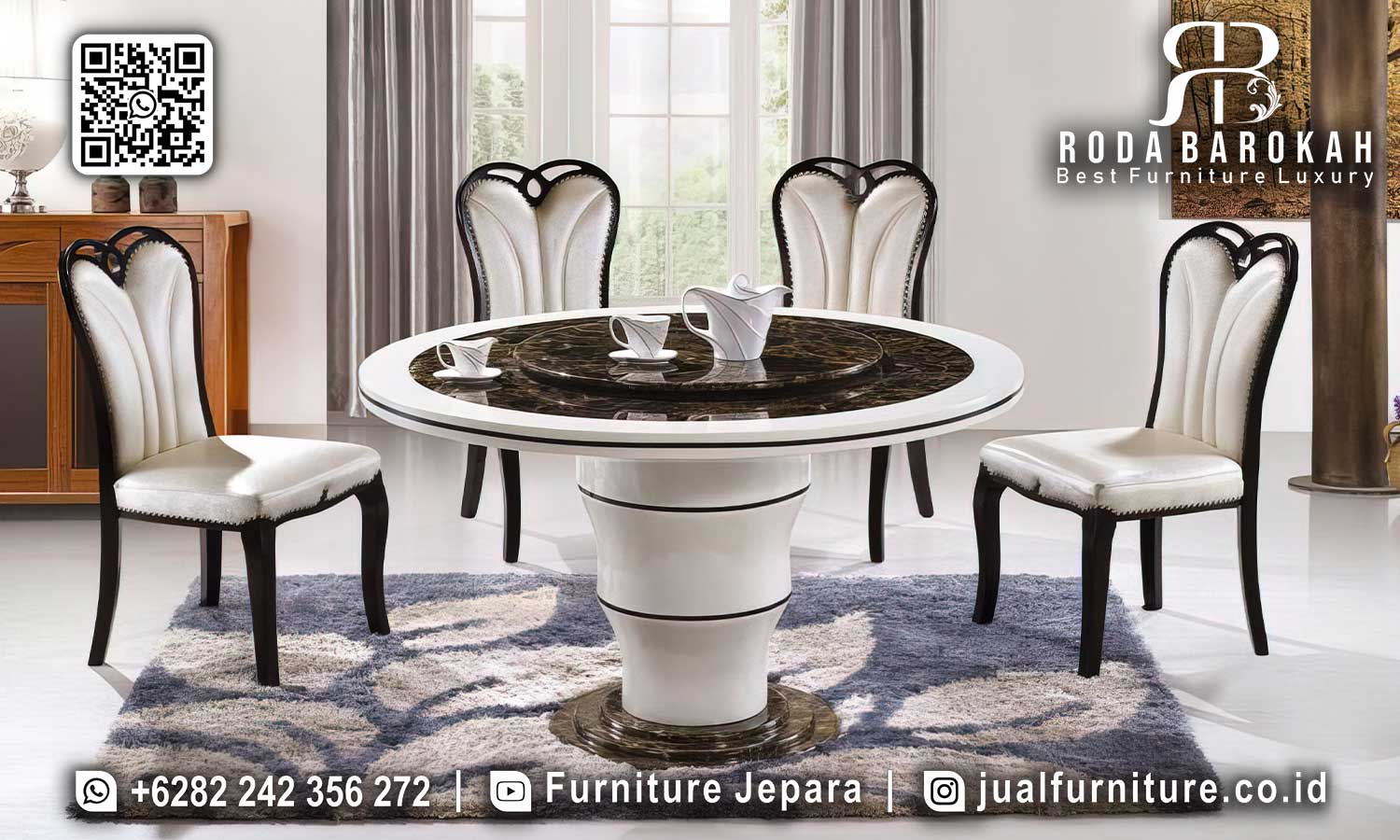 Meja Makan Desain Mewah Jepara Royale Kesan Prestisius SMM-748