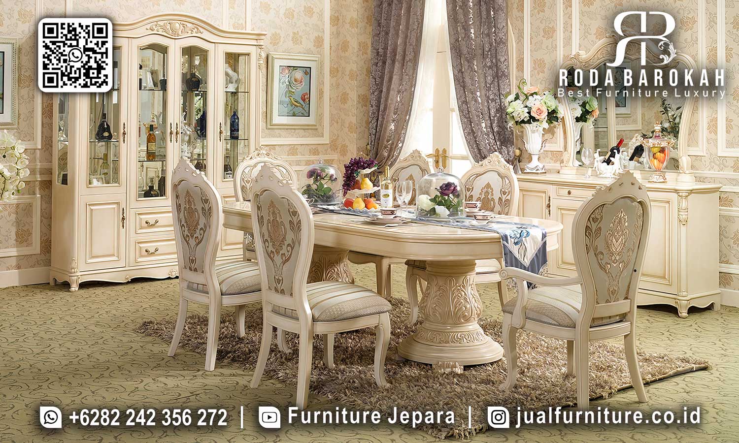 Meja Makan Jepara Monaco Pahatan Detail SMM-761