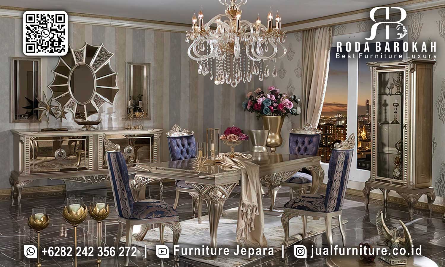Meja Makan Klasik Mewah Casablanca Desain Antik SMM-728