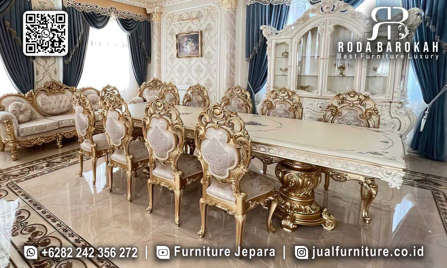 Meja Makan Klasik Mewah Santorini Karya Jepara SMM-745