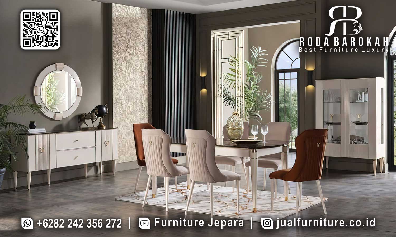 Meja Makan Mewah Modern Bourbon Kesan Klasik SMM-751