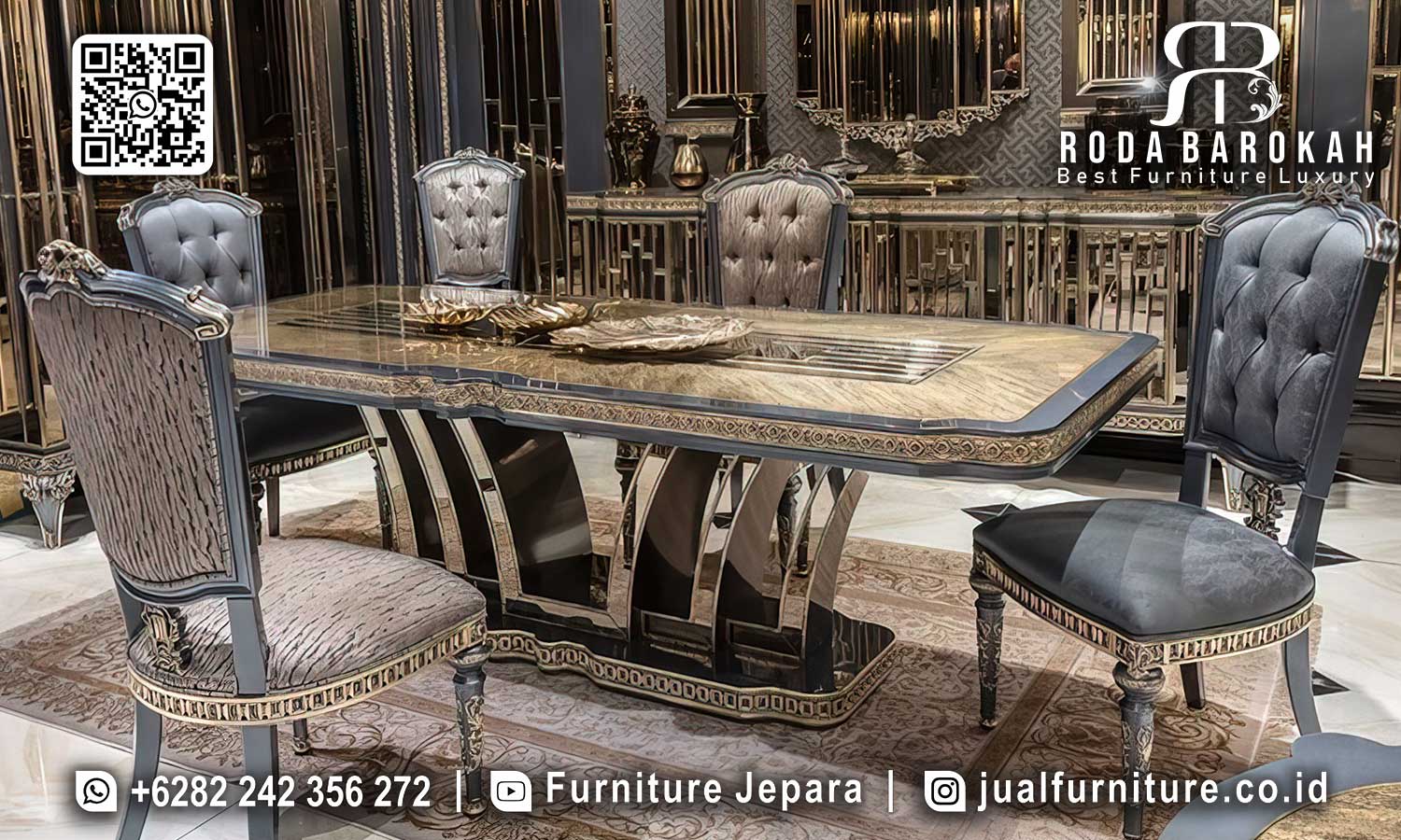 Meja Makan Mewah Viennese Konstruksi Solid SMM-727