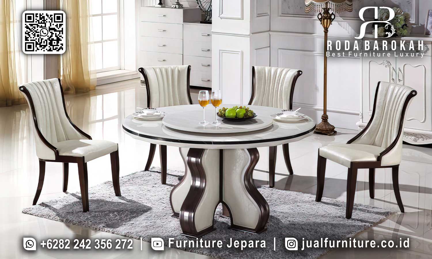 Meja Makan Natural Bundar Bergamo Craftsmanship Jepara SMM-747