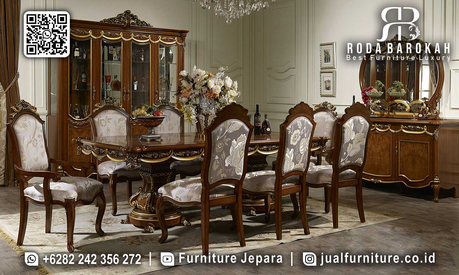 Promo Meja Makan Mewah Versailles Ornamen Klasik SMM-762