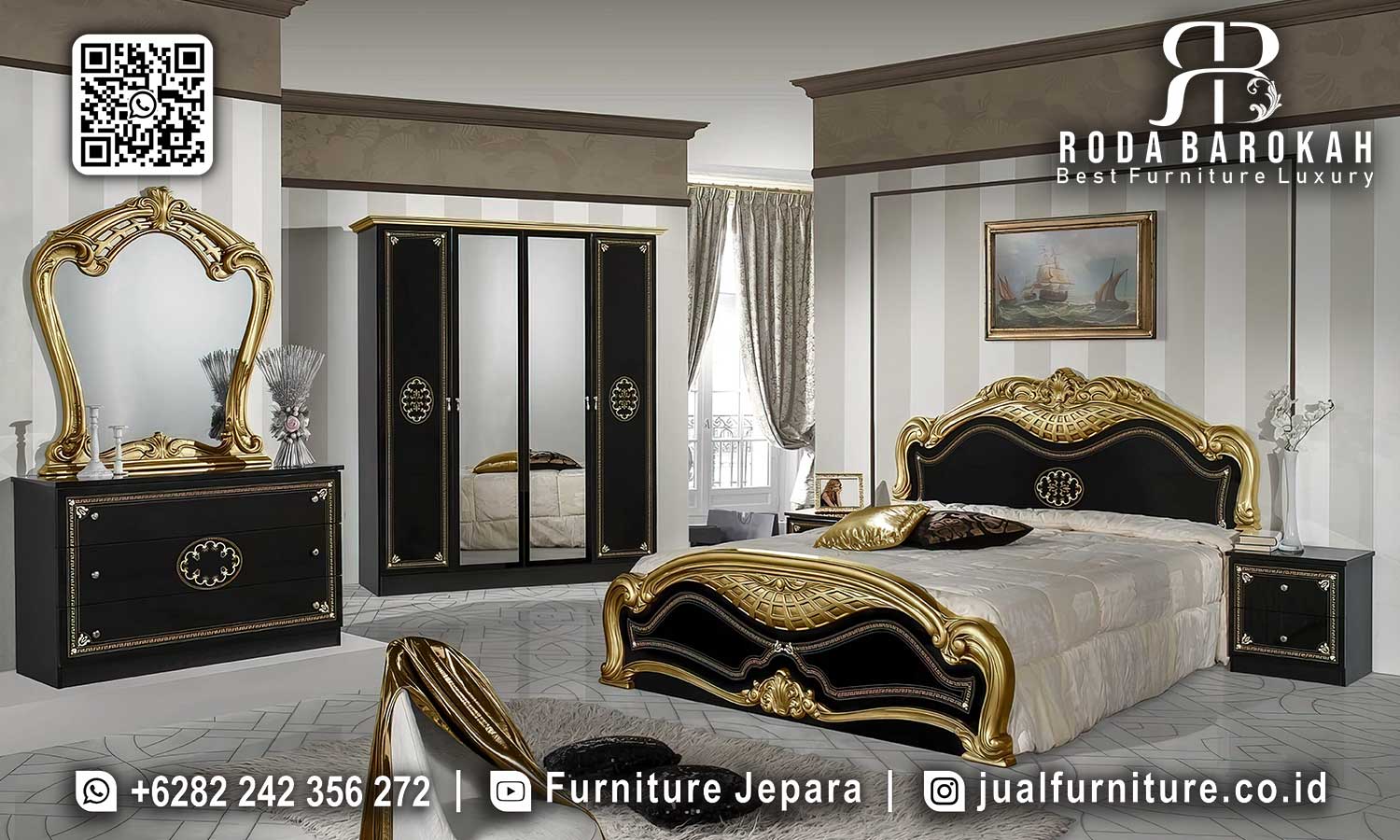 Set Ruang Tidur Gold Mewah Tuscany Standar Ekspor STT-590