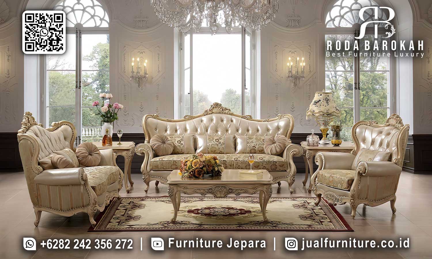 Set Sofa Tamu Ukir Klasik Ferrara Desain Antik STM-1025