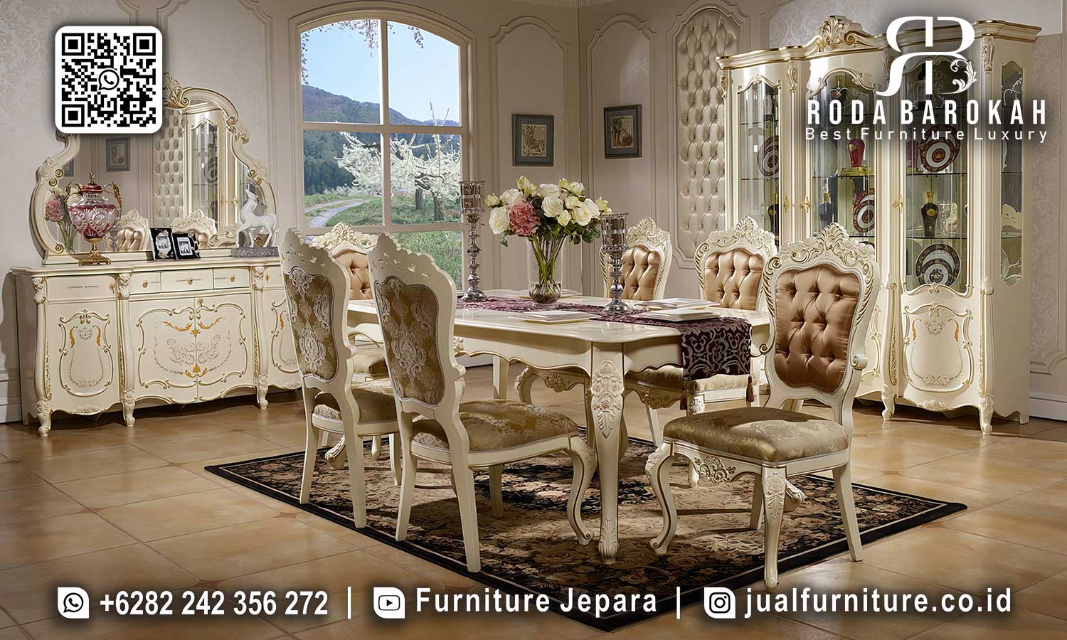 Jual Meja Makan Mewah Sovrano Ukiran Ornamental SMM-760