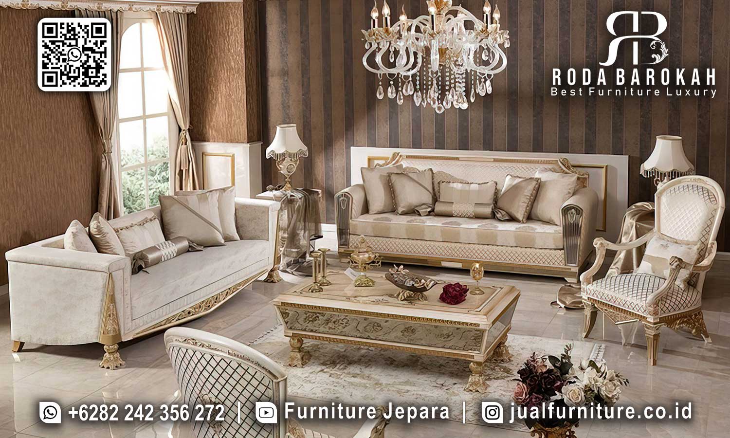 Jual Sofa Tamu Klasik Victoria dengan ornamem ukiran kayu jati, sempurna untuk ruang tamu Anda. Segera miliki keanggunan ini!