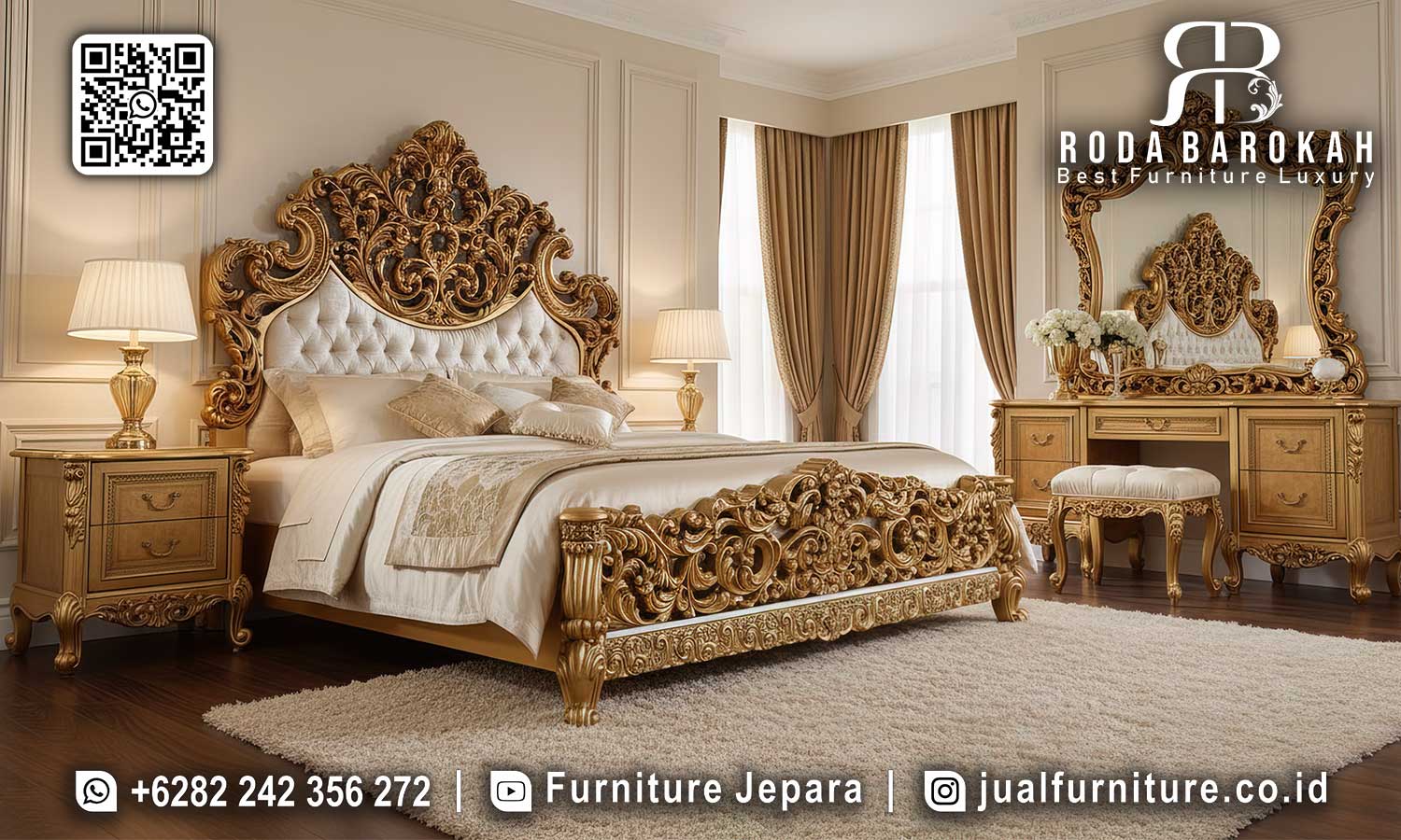 Jual Tempat Tidur Emas Mewah Napoleon Ukiran Tangan STT-621