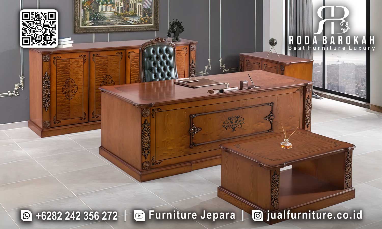 Meja Kantor Jati Jepara Ferrara Anti Lembab FK-018