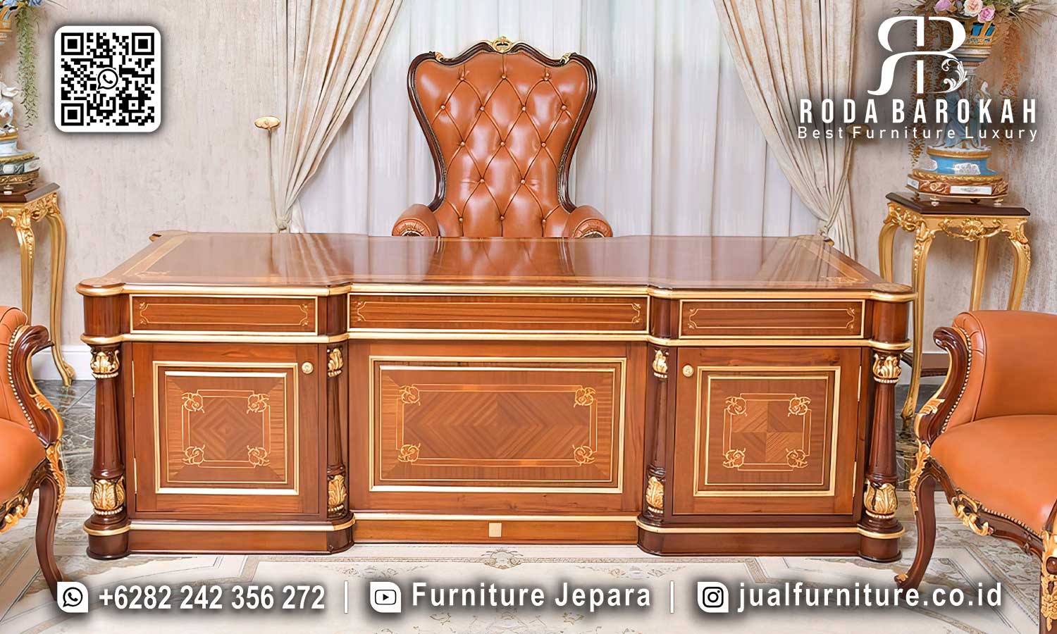 Meja Kantor Mewah Nobile Ornamen Klasik FK-005