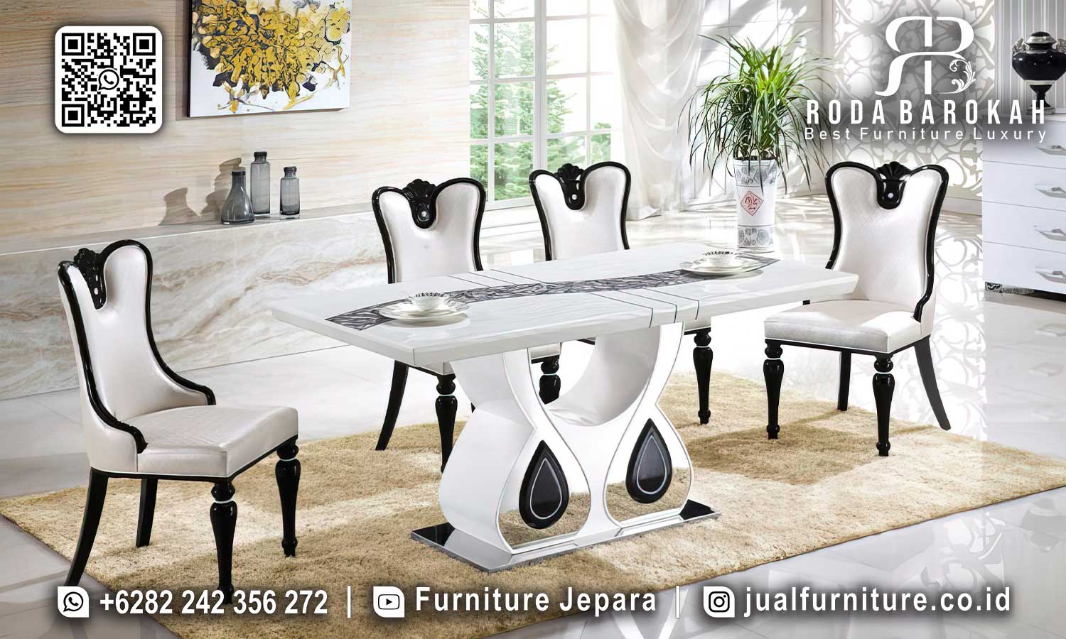 Meja Makan Desain Mewah Jepara Royale Kesan Prestisius SMM-748